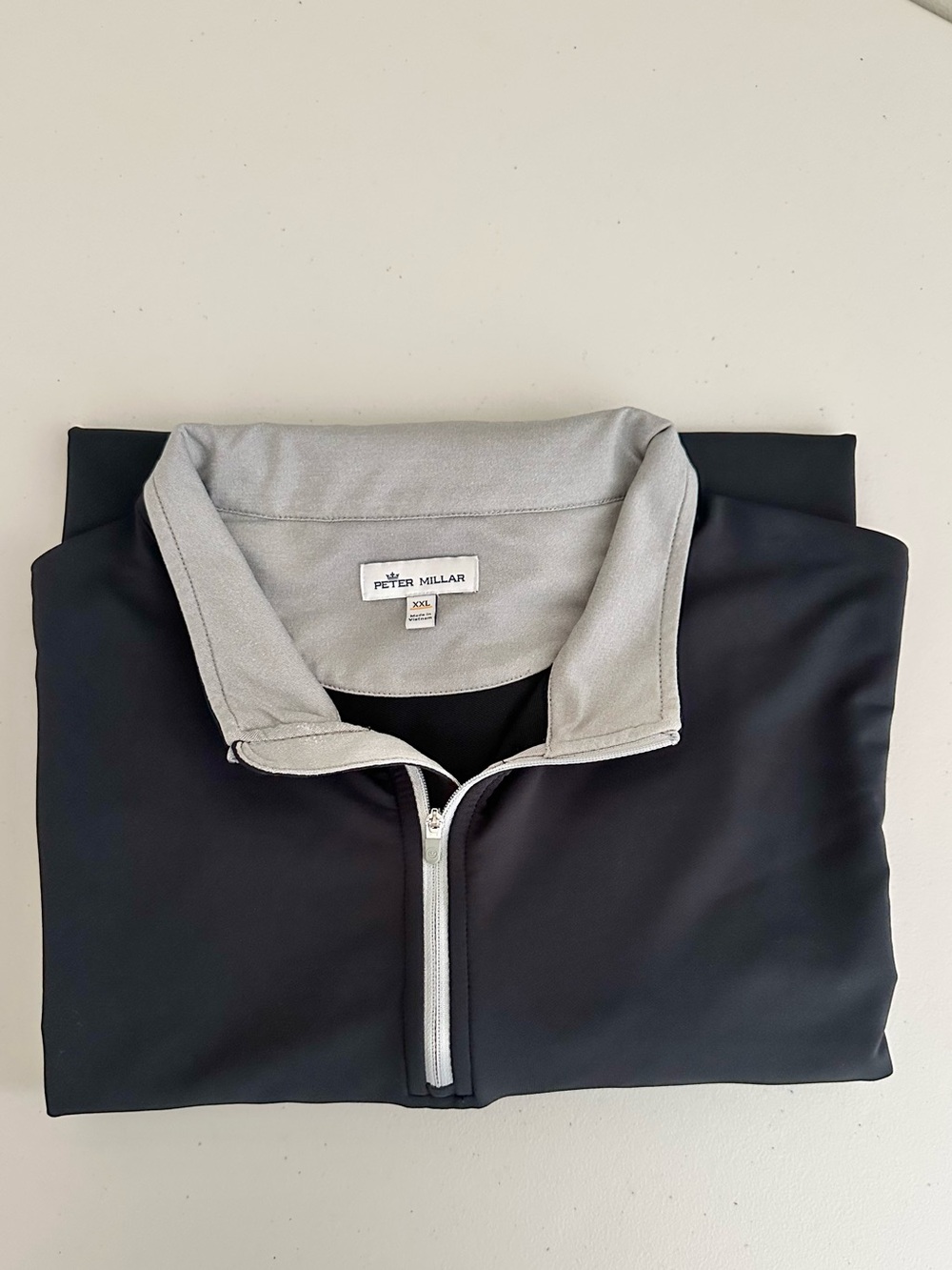 Peter Millar Quarter Zip Pullover XXL Black Gray Golf Performance Long Sleeve